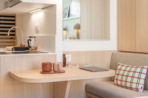 Mini-fridge, microwave, stovetop, electric kettle