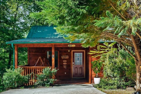 Sway on the wooden porch swing under the trees, Smoky Mountain living at its best.
