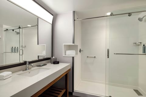 Shower, free toiletries, hair dryer, towels