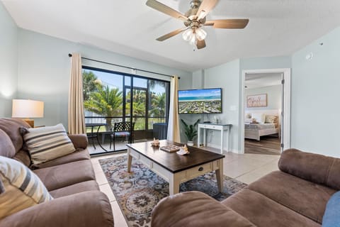 Large 55" flat screen TV to enjoy with family. Master pictured in background.