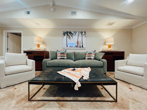 Spacious Living room seating with queen sleeper sofa