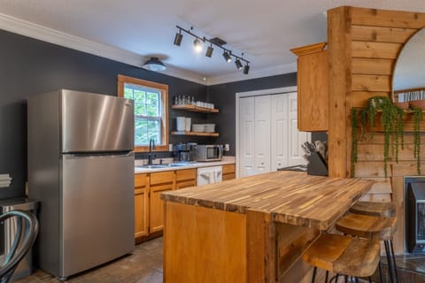 Kitchen view, stocked with all you need to cook throughout your stay