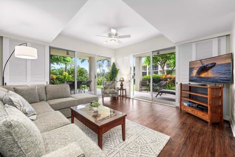 Spacious living room with views of wrap around porch