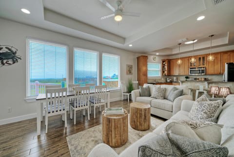 Bright living area features an open floor plan.