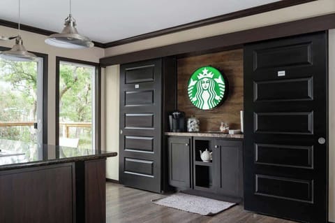  Caffeine central - Keurig and French Press, with coffee, K-cups, and all the add-ins.