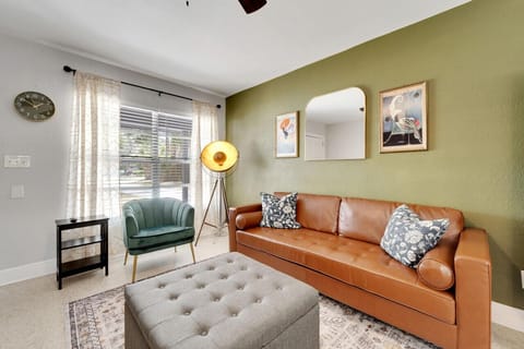 Stylish mid-century modern living room with an open concept