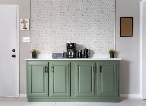 Coffee bar w/ drip, French press, local coffee beans and grinder