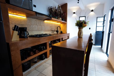 Fridge, microwave, toaster, blender