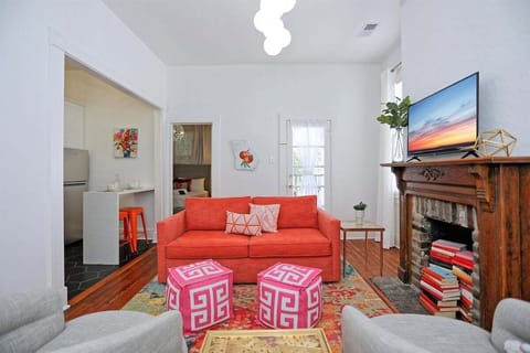 This cozy Savannah living room blends historic charm with modern comfort.