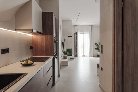 The fully equipped kitchen of the first apartment 