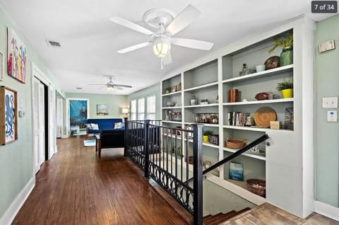 The entry stairs leading to the living room. kitchen and sleeping areas.