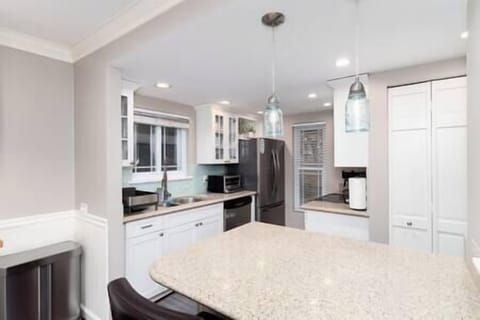 The kitchen is fully stocked with all of the essentials you'll need to eat in.