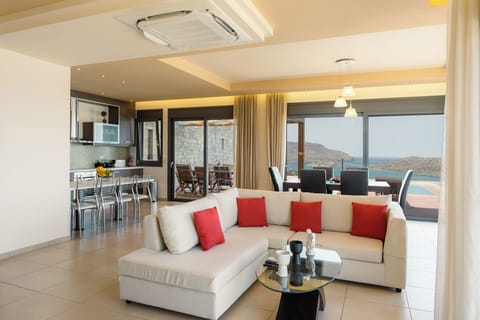 A lush corner sofa with a coffee table ensures relaxation