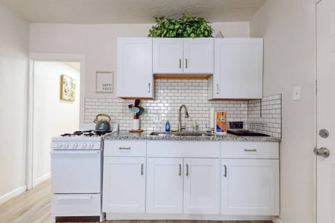 Kitchen space with enough equipment for a simple meal