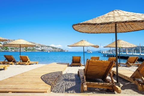 Private beach, free beach cabanas, beach shuttle, sun loungers