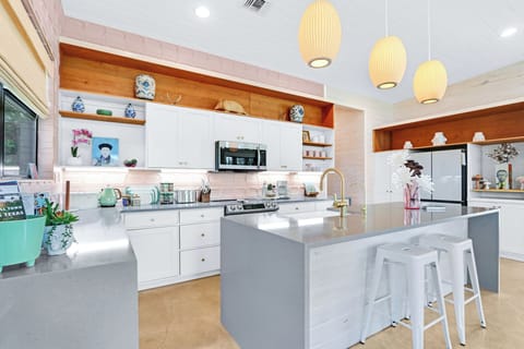 The kitchen is adjacent to the living room of the Blue Yodel