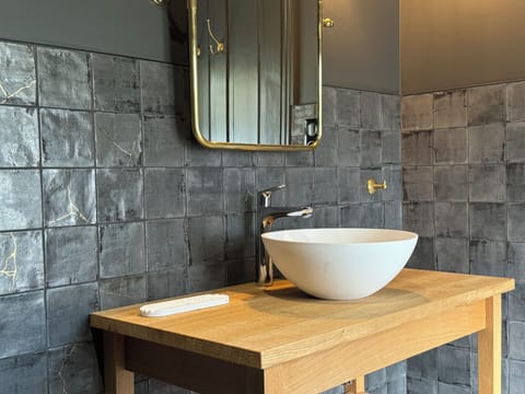 Suite | Bathroom | Shower, hair dryer, towels, soap