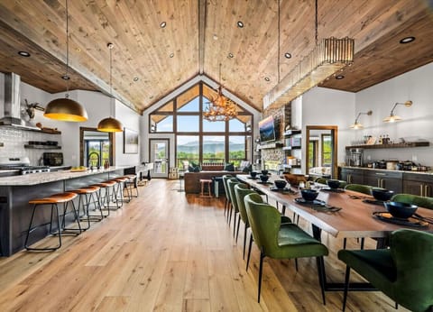 The view from just inside the front door. Luxury furnishings, beautiful design and stunning mountain views.