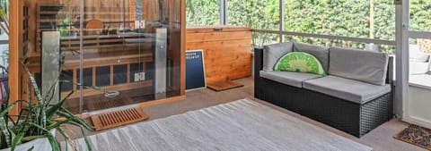 Contrast therapy area with full-spectrum infrared sauna and cold plunge tub, Bird House Spa Winter Park