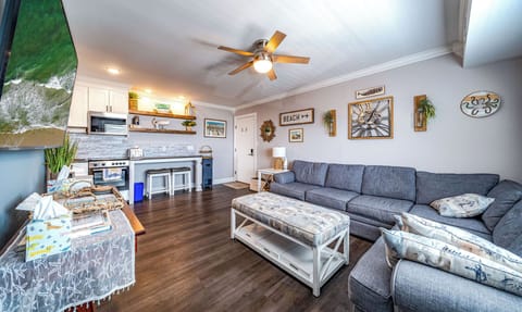 Cozy living room with a large flat screen TV
