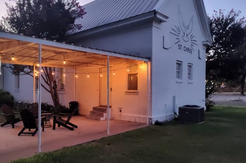 Back yard with covered porch