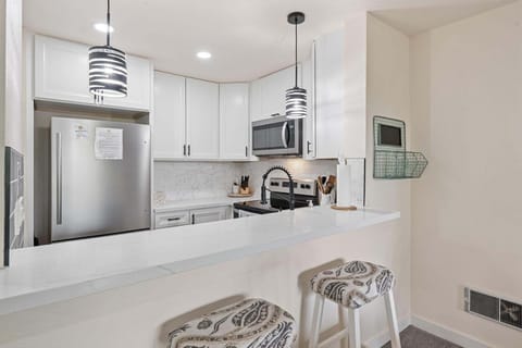Recently remodeled kitchen with stainless steel appliances