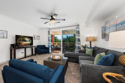 Spacious living room with lanai access