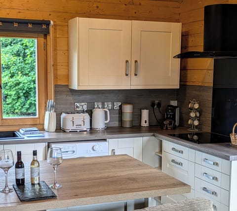 Cabin | Private kitchen | Fridge, microwave, oven, stovetop