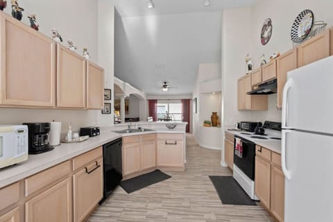 All major appliances including coffee machine, toaster oven, toaster and microwave.