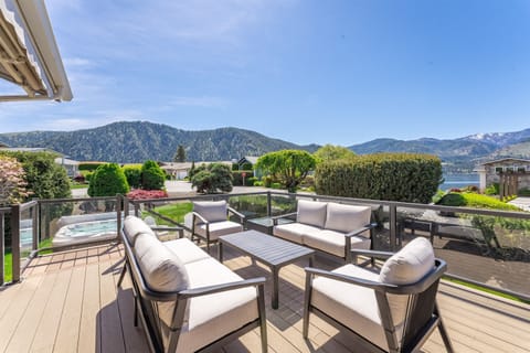 Outdoor seating with electric awning for shade