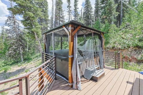 New deck extension and gazebo perfect for relaxing in the hot tub during heavy snow fall