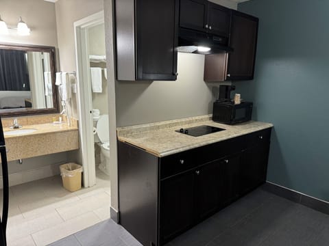 Deluxe Studio | Private kitchen | Microwave, coffee/tea maker