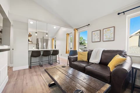 The kitchen and living room have an open floor plan.