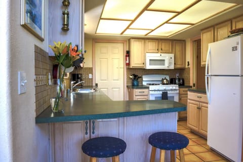 Fully equipped kitchen and gas stove make mealtime easy. This is one of two full kitchens in the Creekside Cabin units.