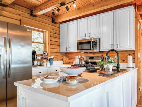 The kitchen island is the heart of the space.