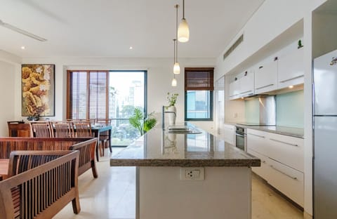 Family Suite, 2 Bedrooms, Balcony, City View | Private kitchen | Fridge, microwave, oven, stovetop