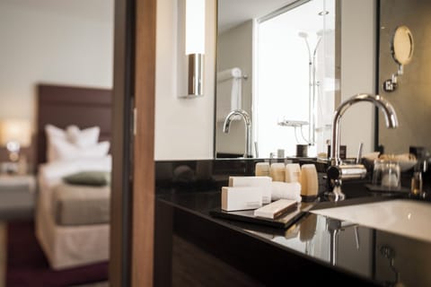 Hair dryer, bathrobes, slippers, soap