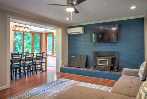 Lower level living room and dining area.