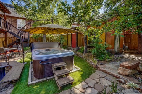 Private back yard with hot tub