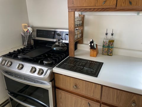 Spices, vinegar and oil all handy to the stove.