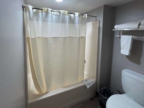 Combined shower/tub, towels