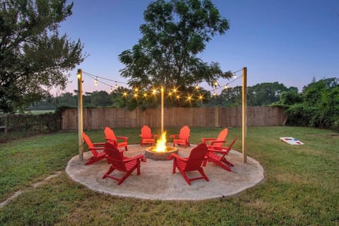8 Adirondack chairs around the fire pit