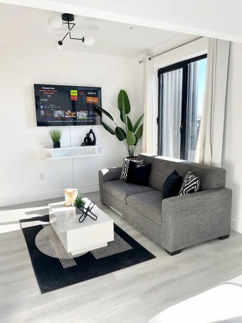 Contemporary Livingroom area with lots of natural lighting and 55" Smart TV  