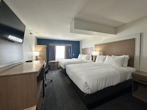 Standard Room, 2 Queen Beds, Accessible, Non Smoking | Desk, laptop workspace, blackout drapes, iron/ironing board