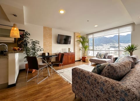 city and mountains view from living room 