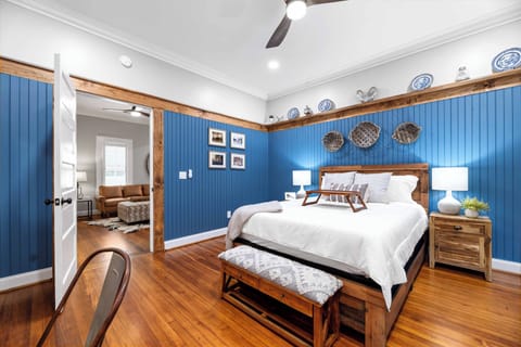 Enjoy this beautifully decorated queen guest bedroom with historic charm. 