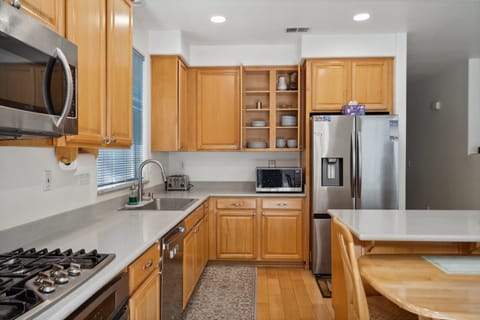 Indoors, Kitchen, Cooktop, Refrigerator, Microwave