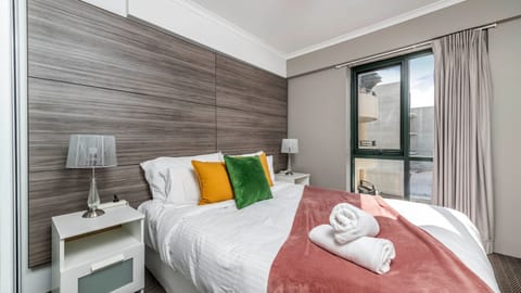 Comfortable bed for restful nights.