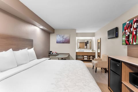 Desk, blackout drapes, soundproofing, iron/ironing board