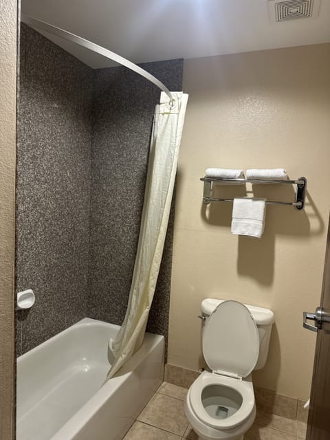 Combined shower/tub, hair dryer, towels